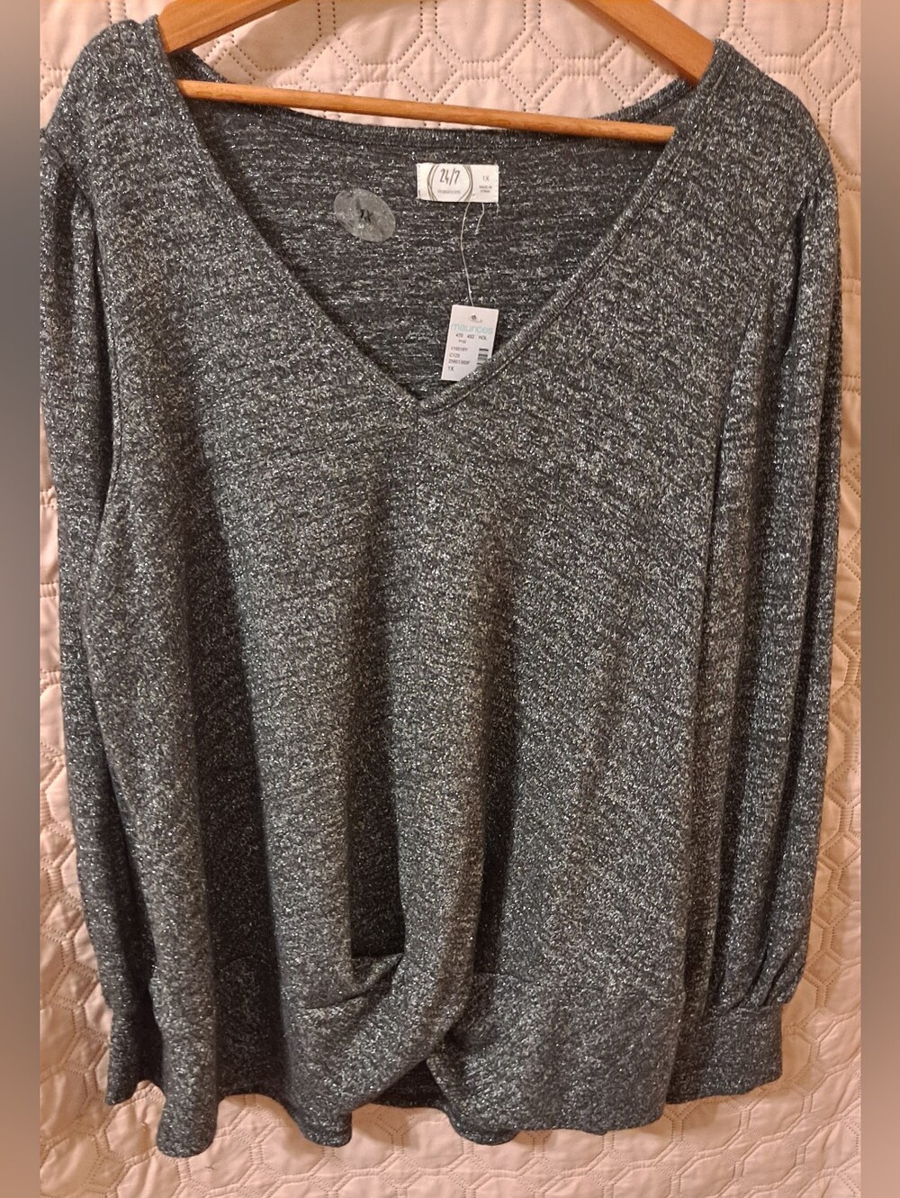 Maurices Gray Marled V-Neck Long Sleeve Top Sz 1X